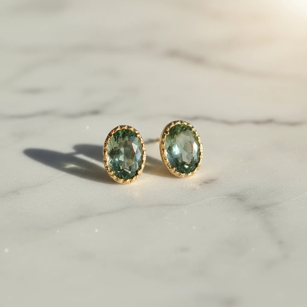 Green Sapphire Oval Wisp Earrings