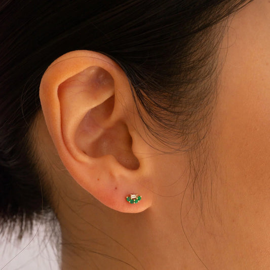 Mini Baguette Emerald Lace Stud