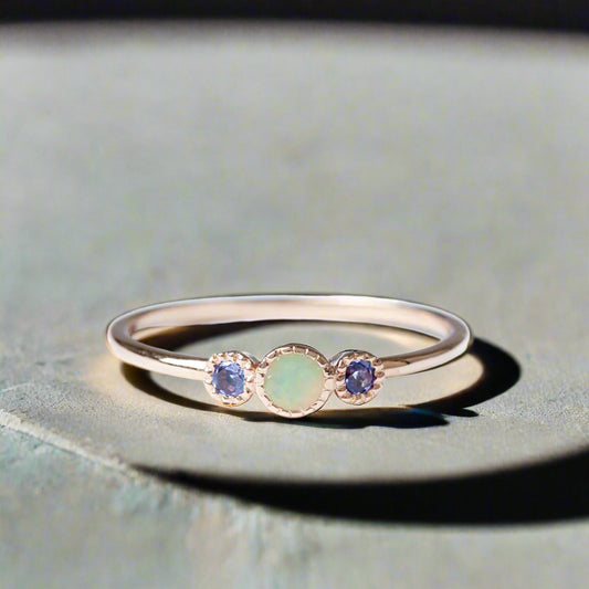 Opal Tanzanite Trio Ring