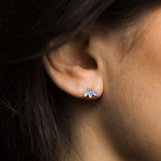 14kt Gold Opal Lotus Stud Earrings