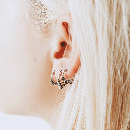 Full Bloom Hoop Earring Set in Silver