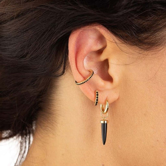Black Stone Gold Ear Cuff