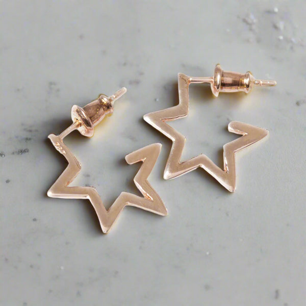 Rose Gold Star Hoops Tada & Toy Designer Earrings Stone Hearts Club