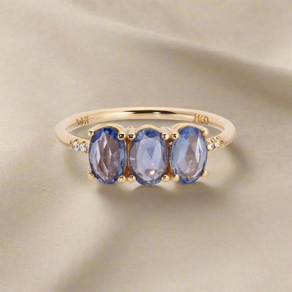 Blue Sapphire Olive Equilibrium Ring