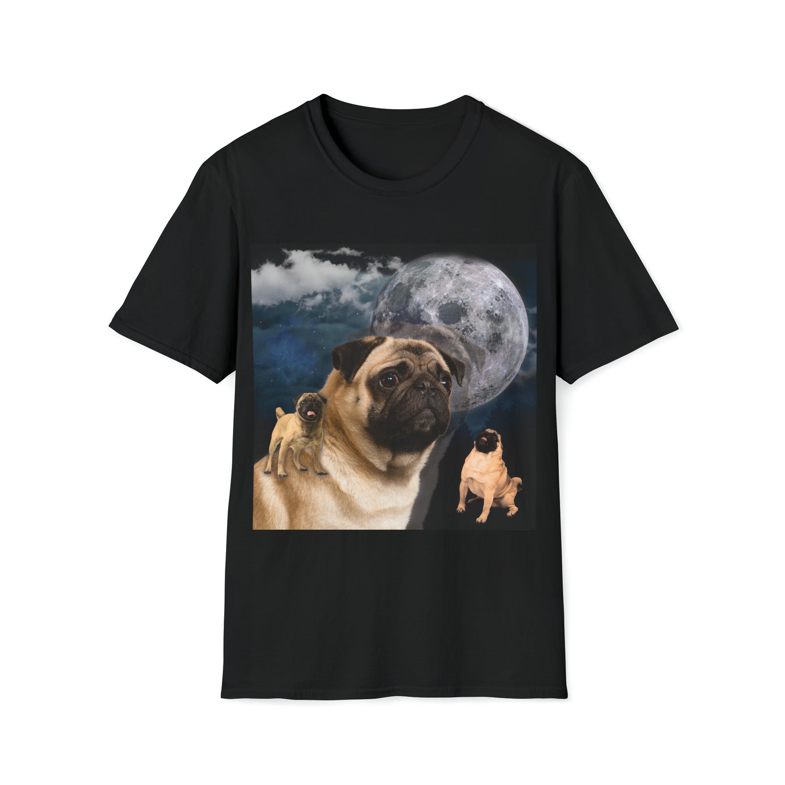 Majestic Pug Tee | Moon Wolf TShirt | Novelty Pug Lover Gift
