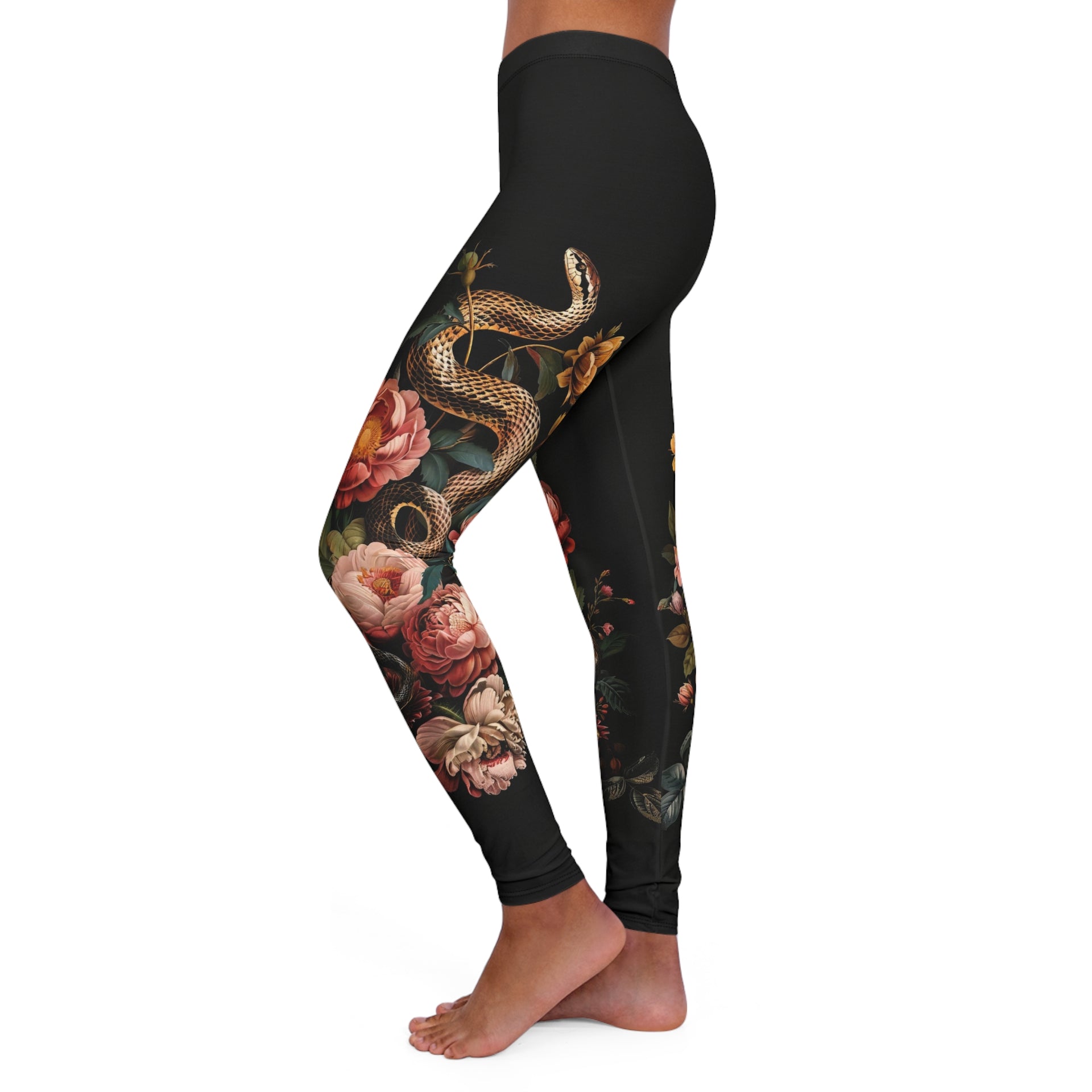 Floral Snake Leggings, Festival Leggings, High Waist, Women's Rock, Punk, Goth, Metal Leggings, Alternative Patterned Leggings