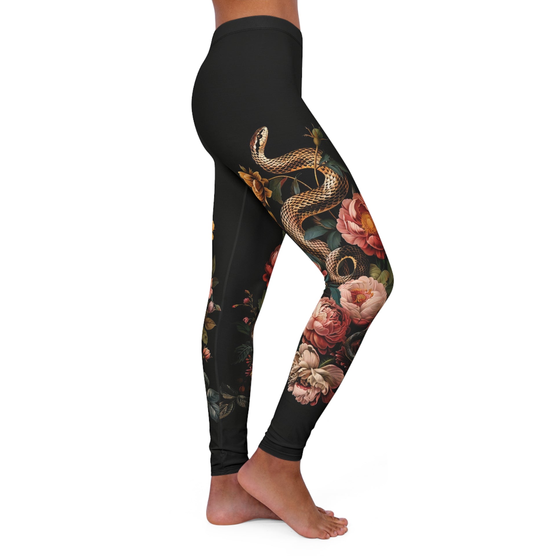 Floral Snake Leggings, Festival Leggings, High Waist, Women's Rock, Punk, Goth, Metal Leggings, Alternative Patterned Leggings