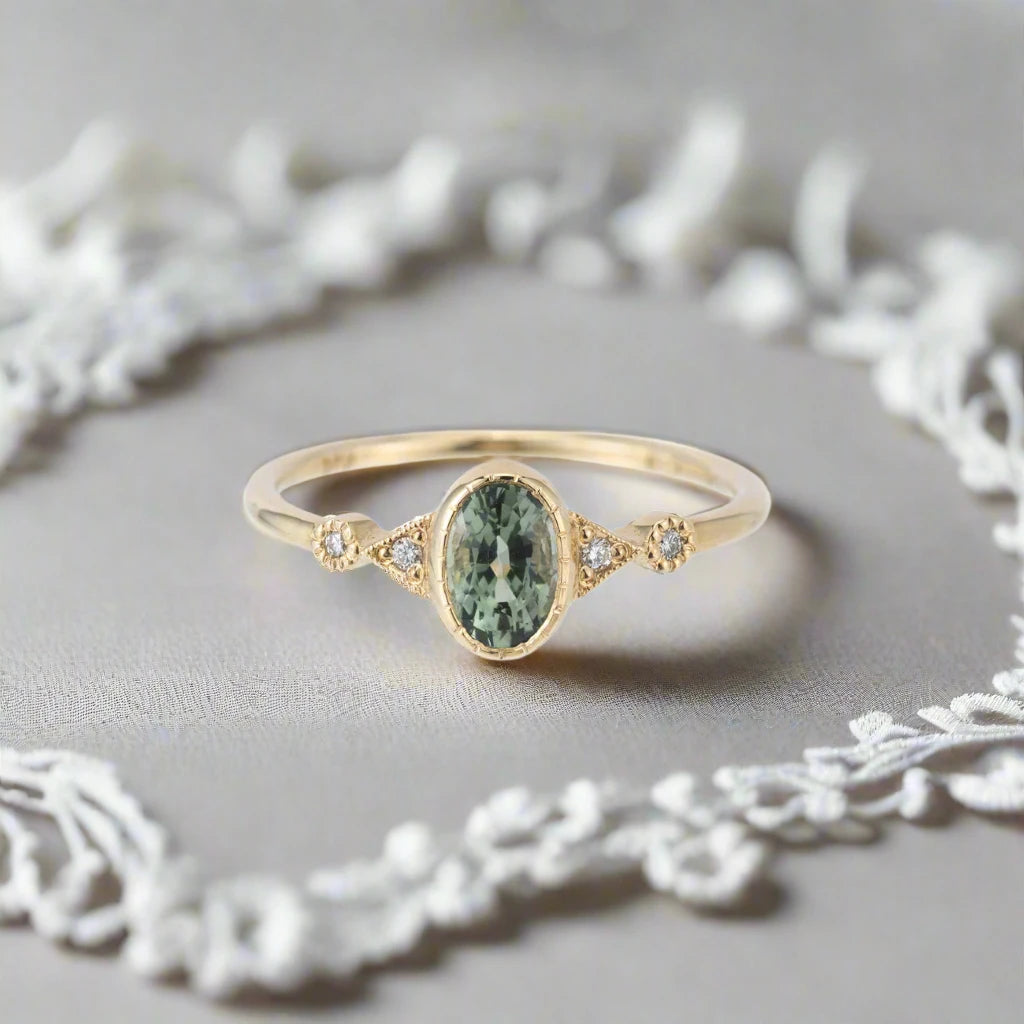 Green Sapphire Oval Duo Deco Ring