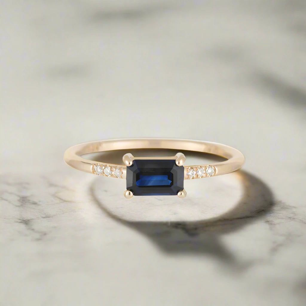 East West Equilibrium Blue Sapphire Ring