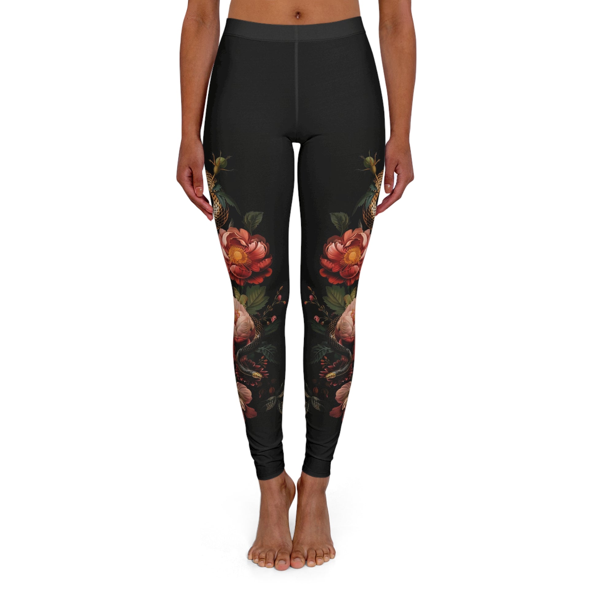 Floral Snake Leggings, Festival Leggings, High Waist, Women's Rock, Punk, Goth, Metal Leggings, Alternative Patterned Leggings