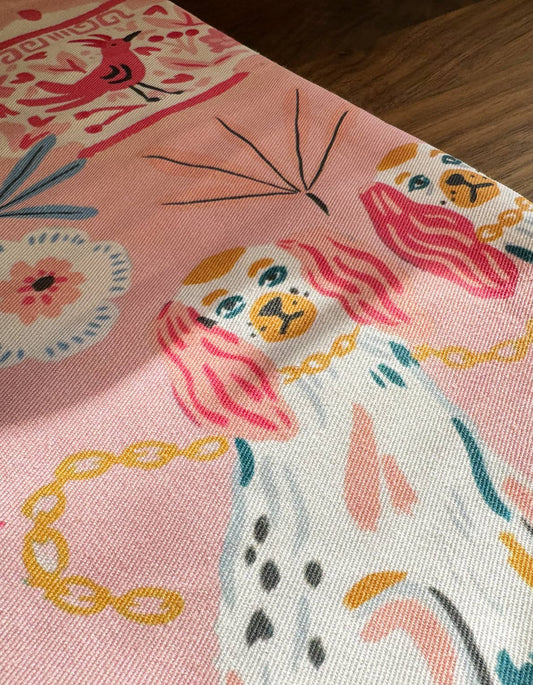Pink Staffordshire Cotton Tea Towel with Embroidered Detail
