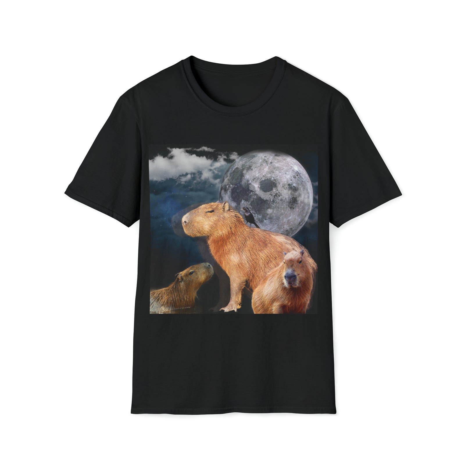 Majestic Capybara Tee | Moon Wolf TShirt | Retro, Kitsch, Rock, Biker, Novelty Gift