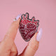 Human Heart Brooch - Handmade Cranberry Embroidery