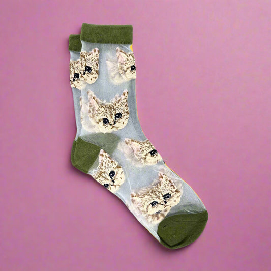 Green Cat Mesh Socks