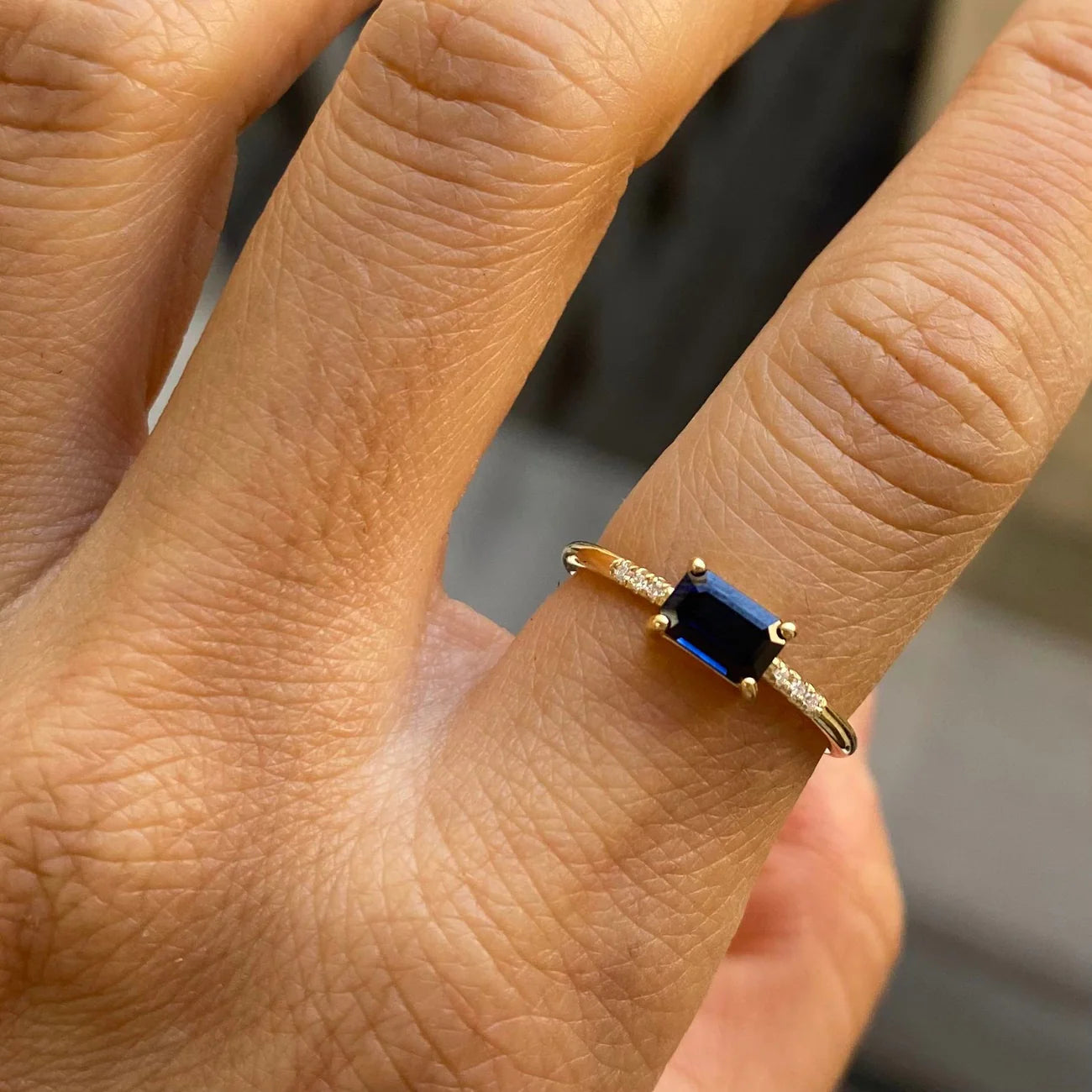 East West Equilibrium Blue Sapphire Ring