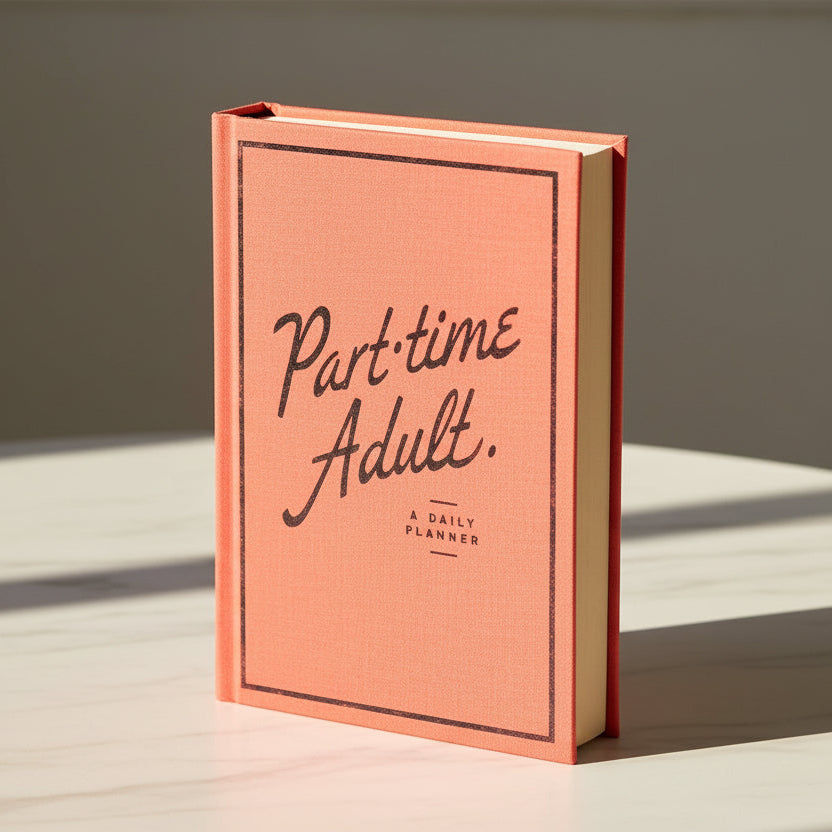 Red planner with 'Part-time Adult' text on a white background