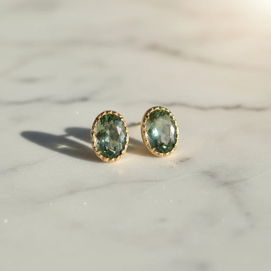 Green Sapphire Oval Wisp Earrings