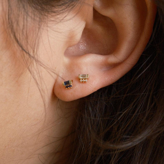 Jennie Kwon Blue Sapphire Baguette 3 Dot Stud - Flat Back (Single)