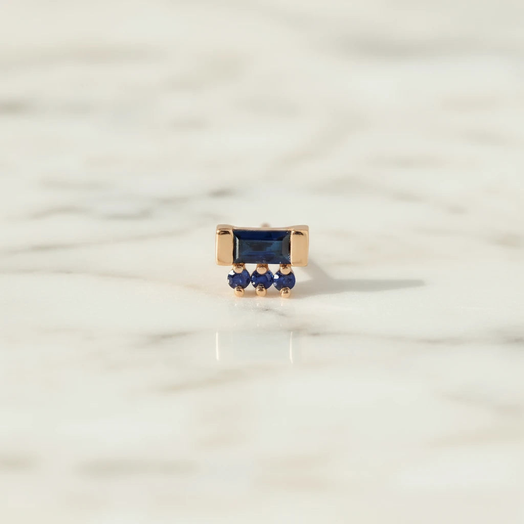 Jennie Kwon Blue Sapphire Baguette 3 Dot Stud - Flat Back (Single)