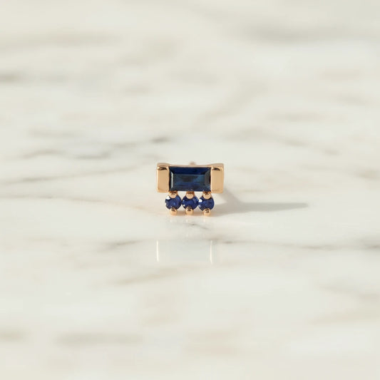 Jennie Kwon Blue Sapphire Baguette 3 Dot Stud - Flat Back (Single)