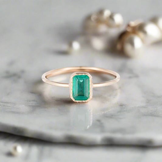 Emerald Cut Emerald Wisp Ring