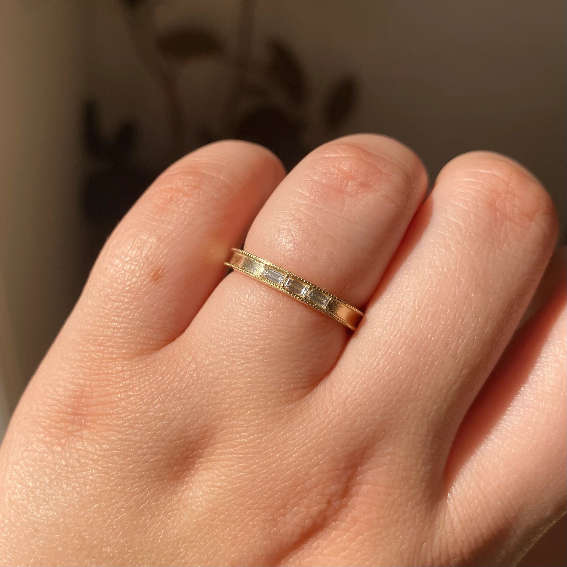 Jennie Kwon 3 Diamond Baguette Milgrain Band