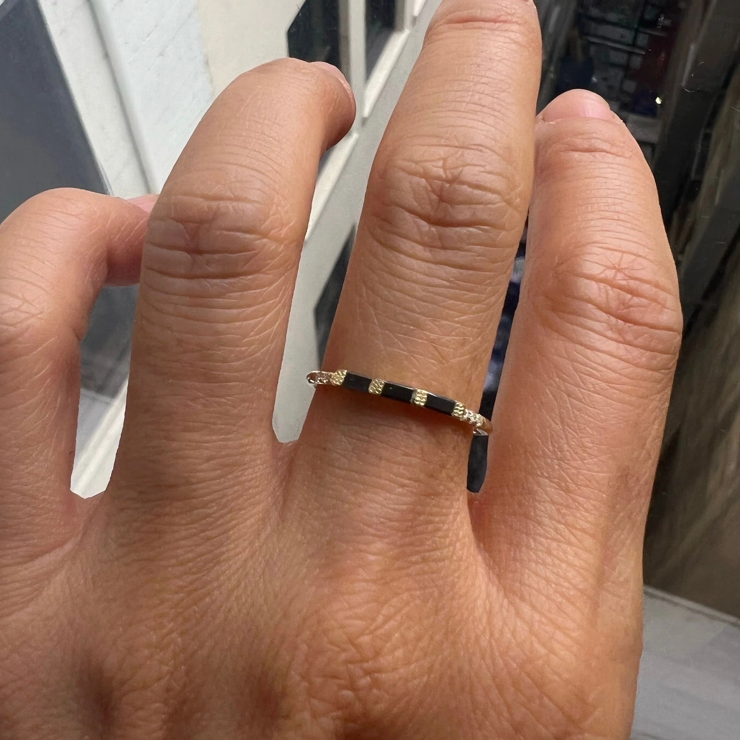 Jennie Kwon 3 Black Diamond Baguette Equilibrium Ring