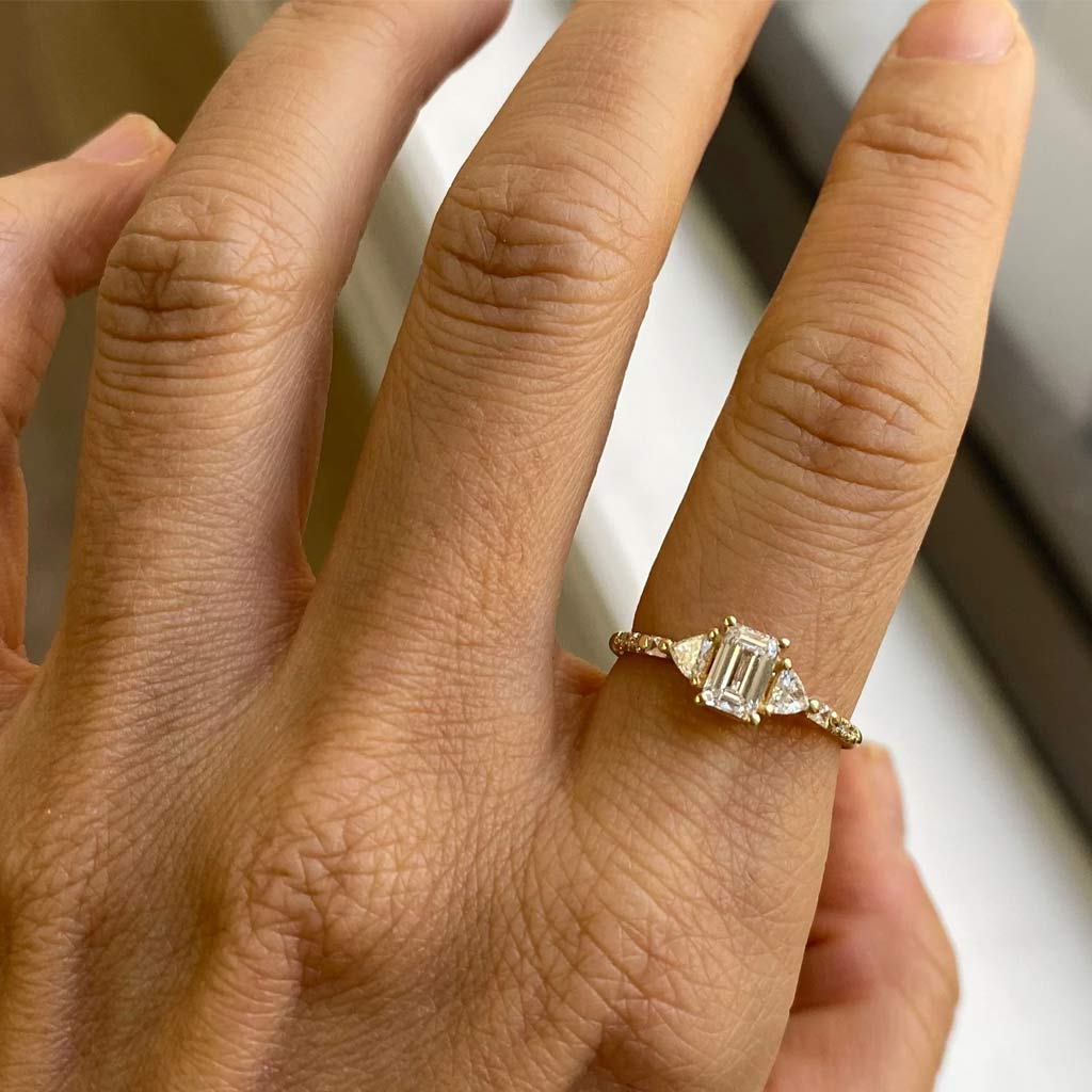 Emerald Cut Diamond Trillion Baguette Equilibrium Ring