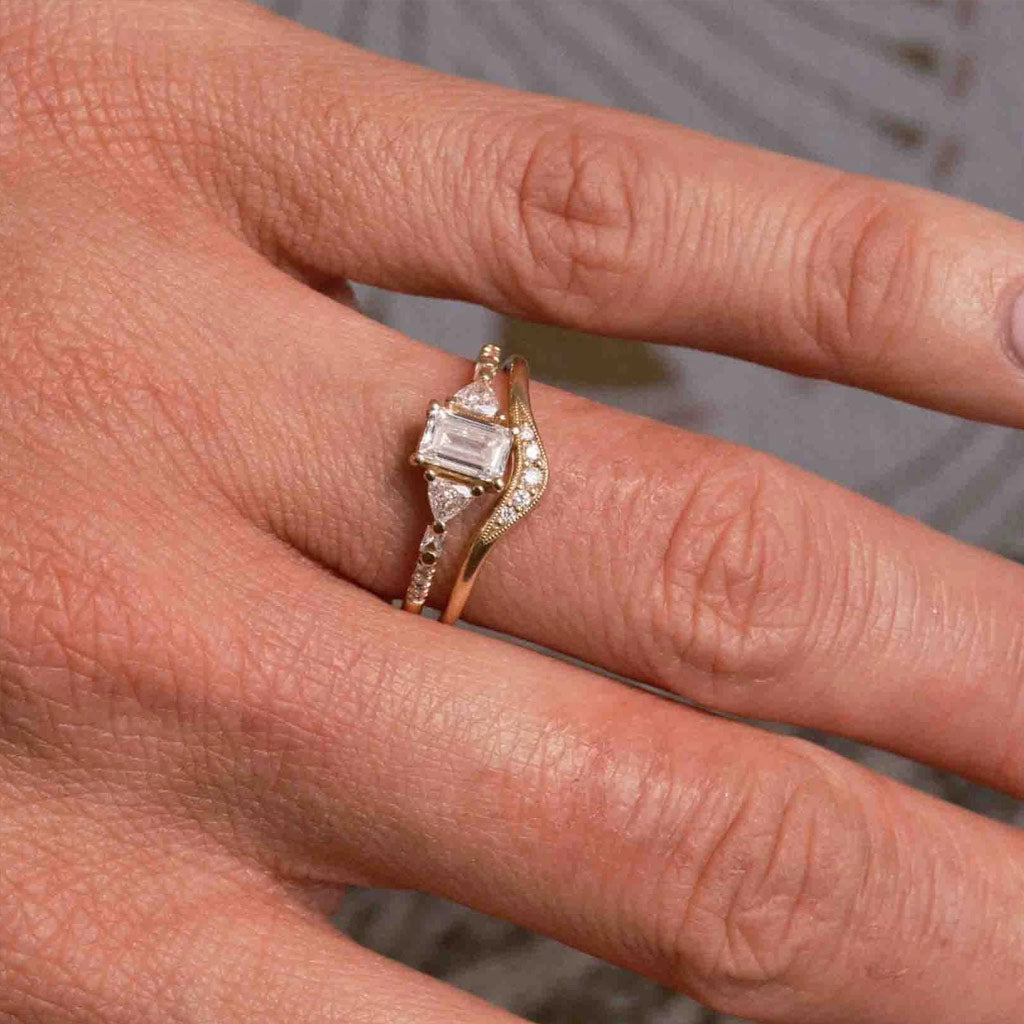 Emerald Cut Diamond Trillion Baguette Equilibrium Ring