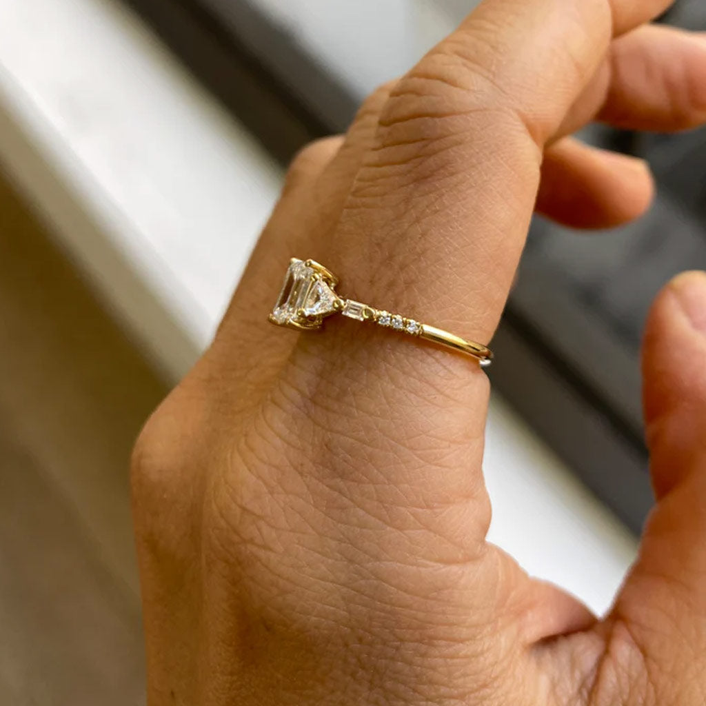 Emerald Cut Diamond Trillion Baguette Equilibrium Ring