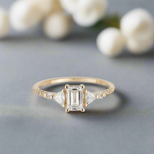 Emerald Cut Diamond Trillion Baguette Equilibrium Ring