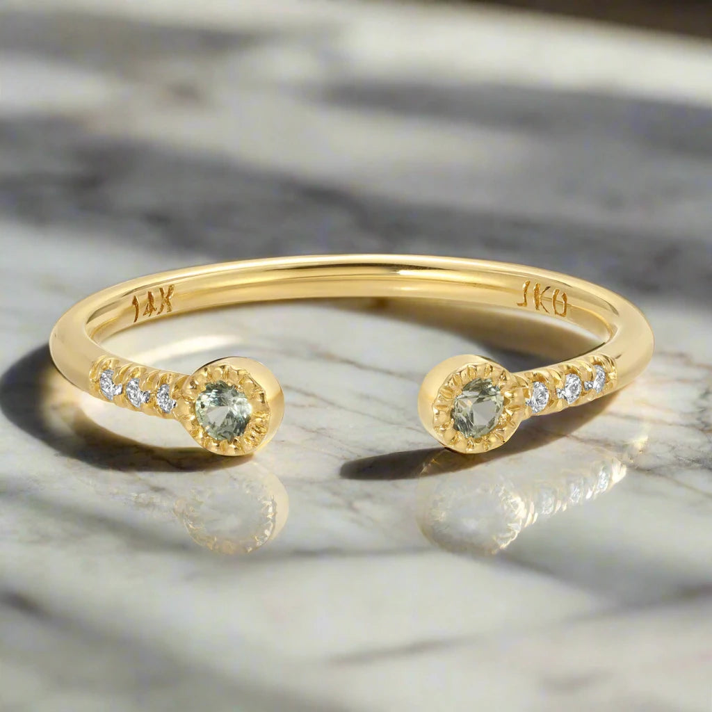 Green Sapphire Bezel Equilibrium Cuff Ring