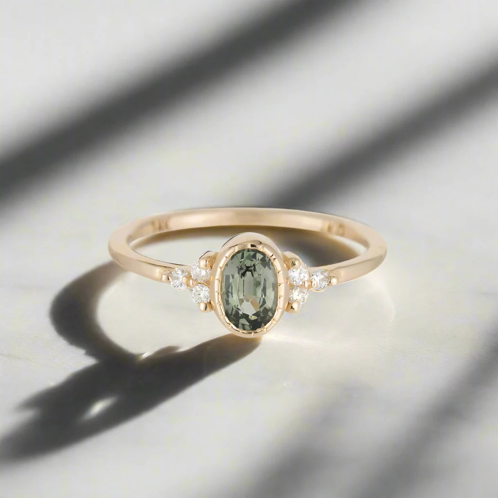 Oval Green Sapphire Cluster Ring