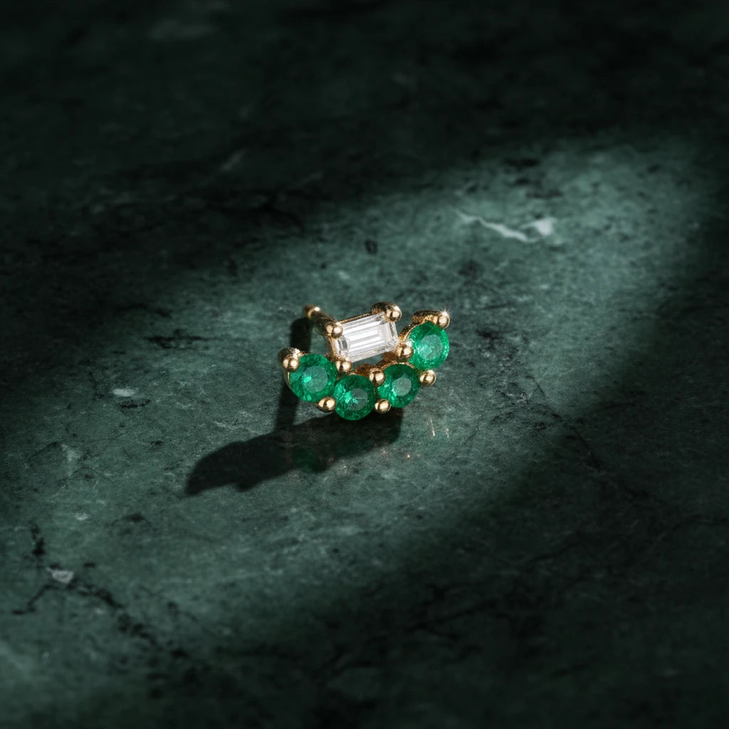 Mini Baguette Emerald Lace Stud