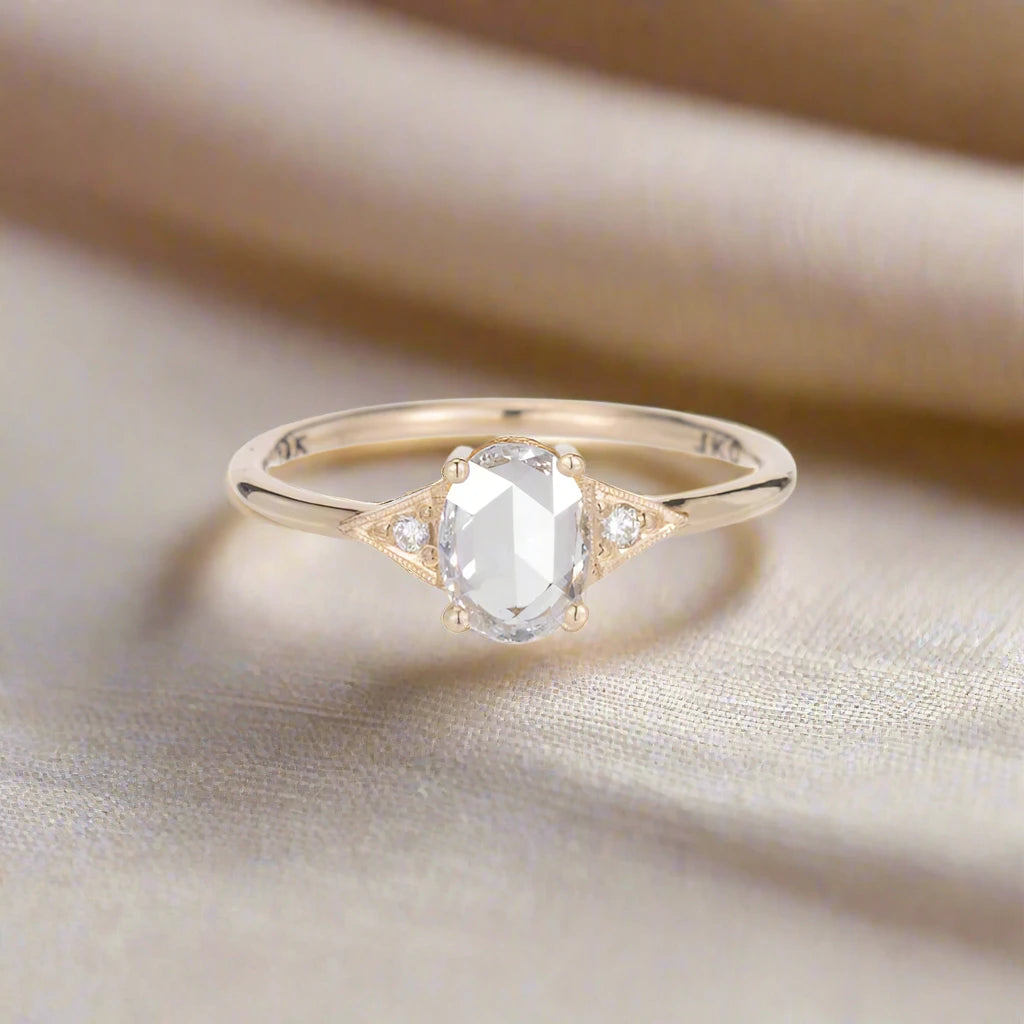 Rose Cut Diamond Oval Deco Ring