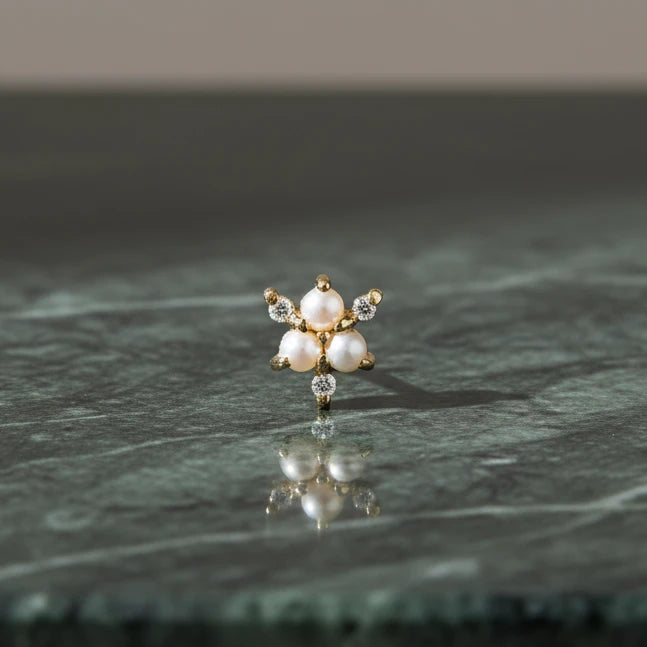 Pearl Diamond Snowflake Stud