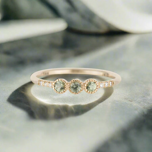 3 Bezel Green Sapphire Equilibrium Ring