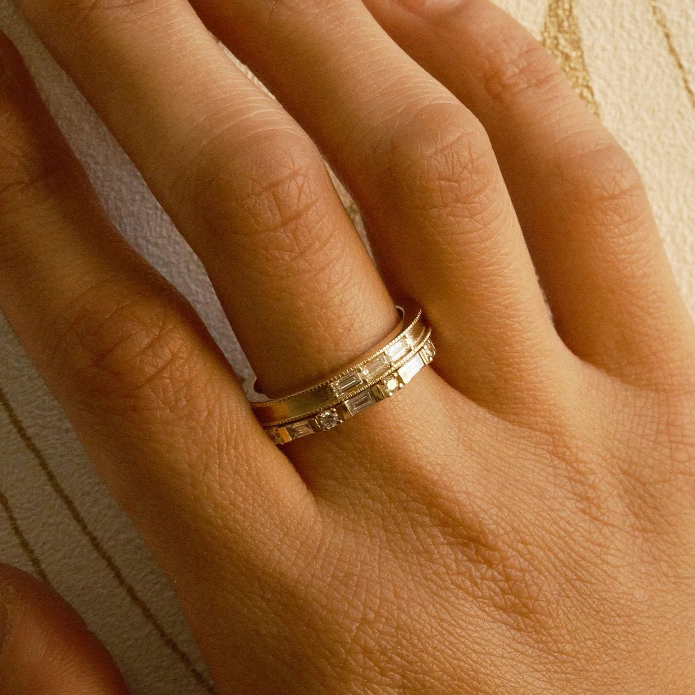 Jennie Kwon 3 Diamond Baguette Milgrain Band
