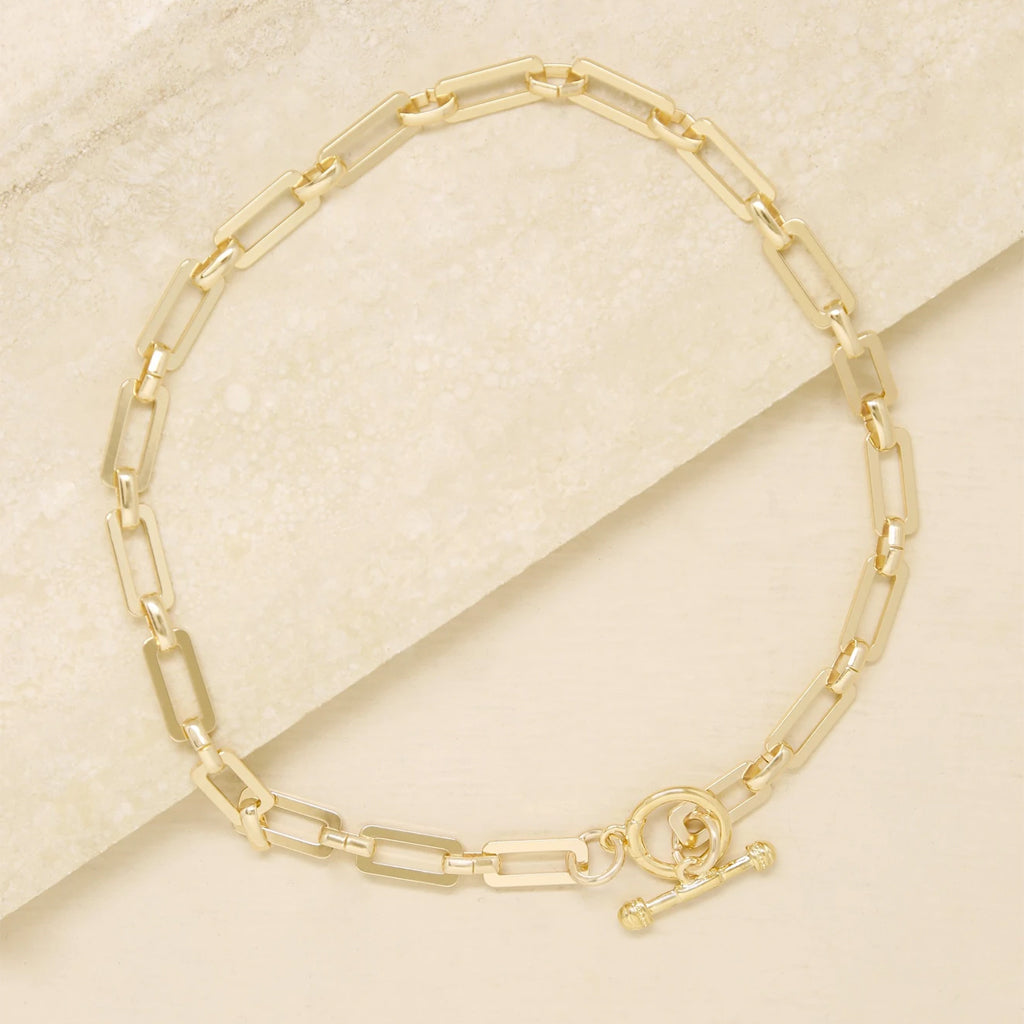 Golden Flat Rectangle Chain Necklace