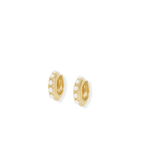 Silver Huggie Hoop Earrings With Black Stones
