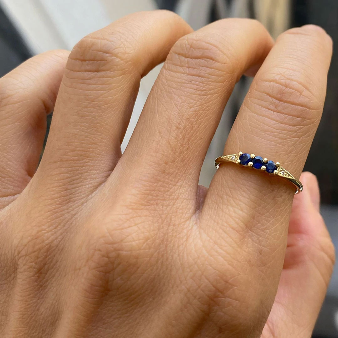 3 Blue Sapphire Deco Ring