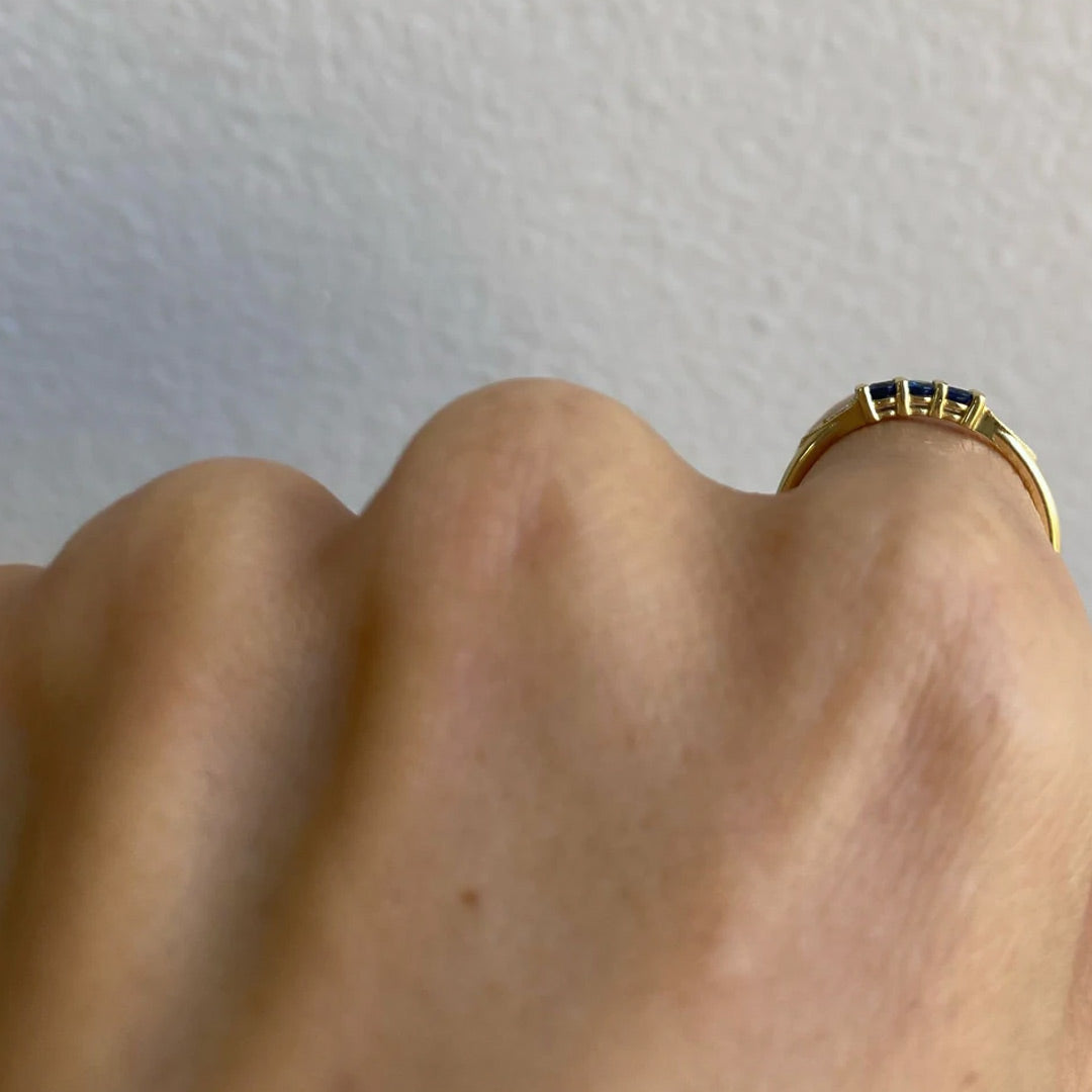 3 Blue Sapphire Deco Ring