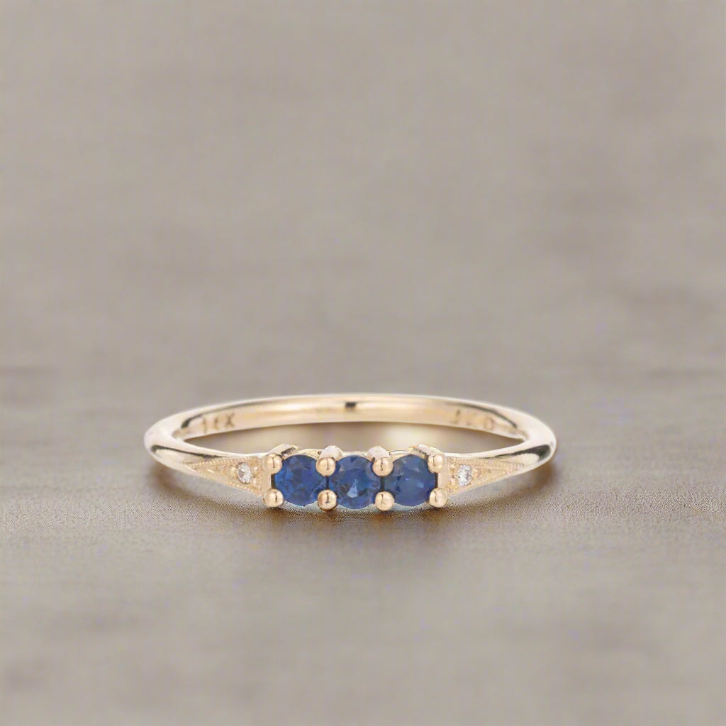 3 Blue Sapphire Deco Ring