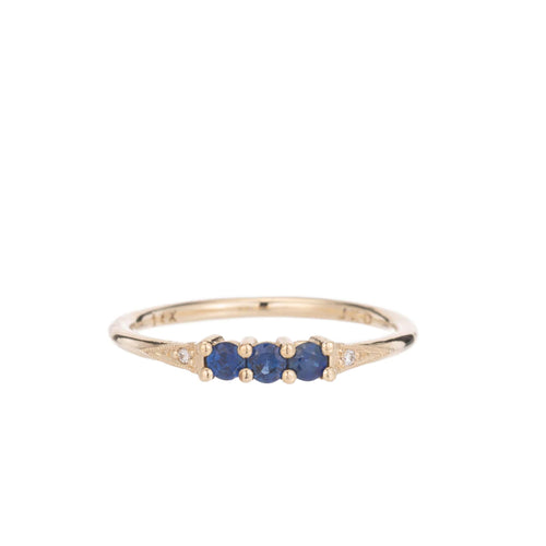 3 Blue Sapphire Deco Ring