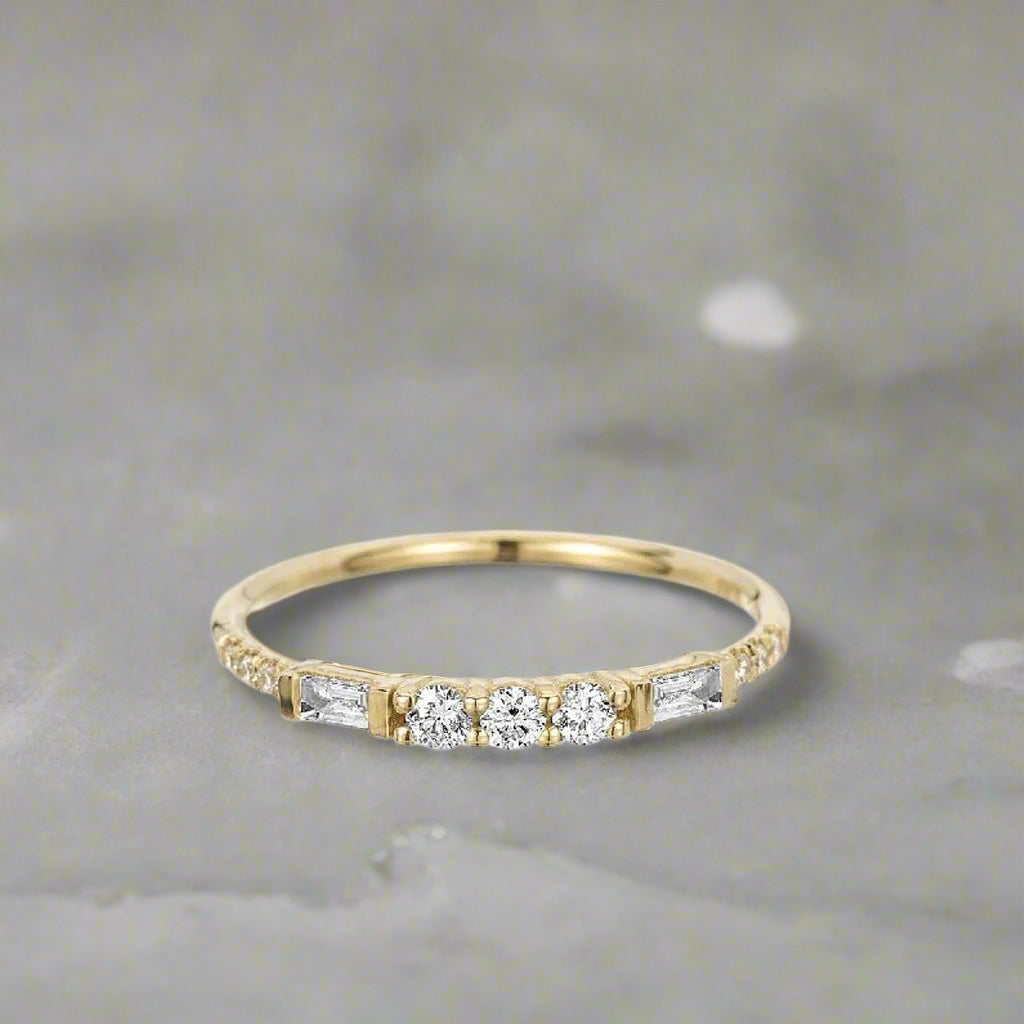 3 Round Diamond Baguette Equilibrium Ring