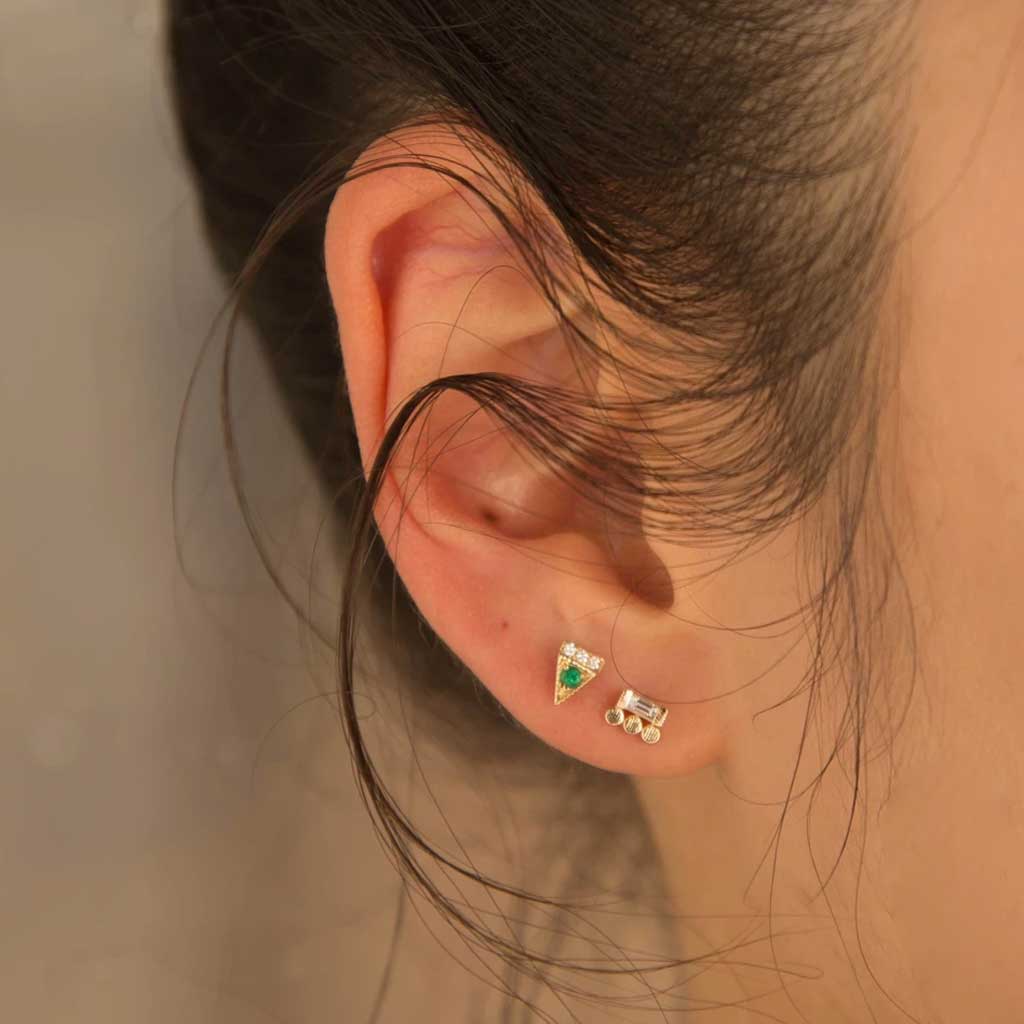 Emerald Deco Point Triangle Stud