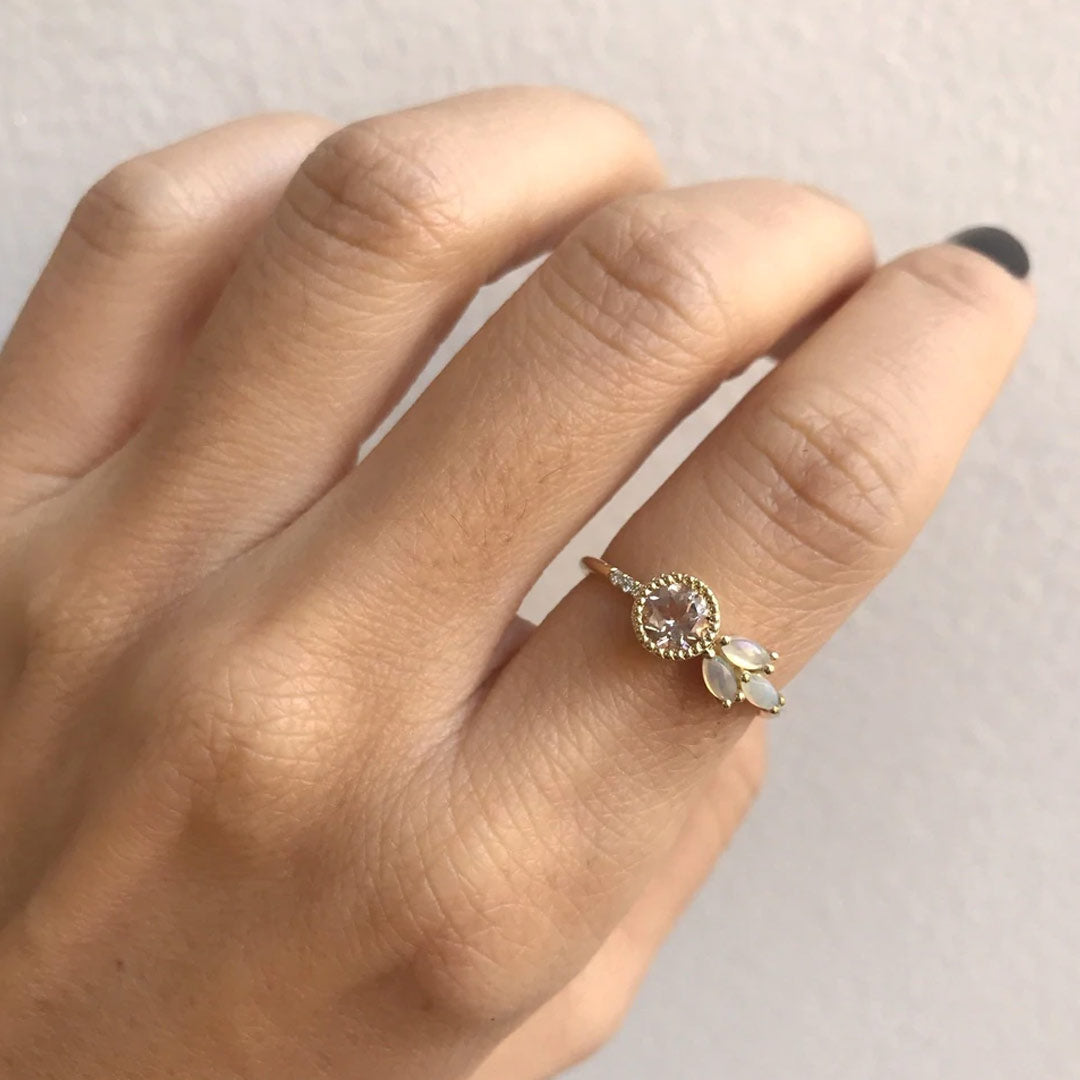 Morganite Opal Leaf Ring