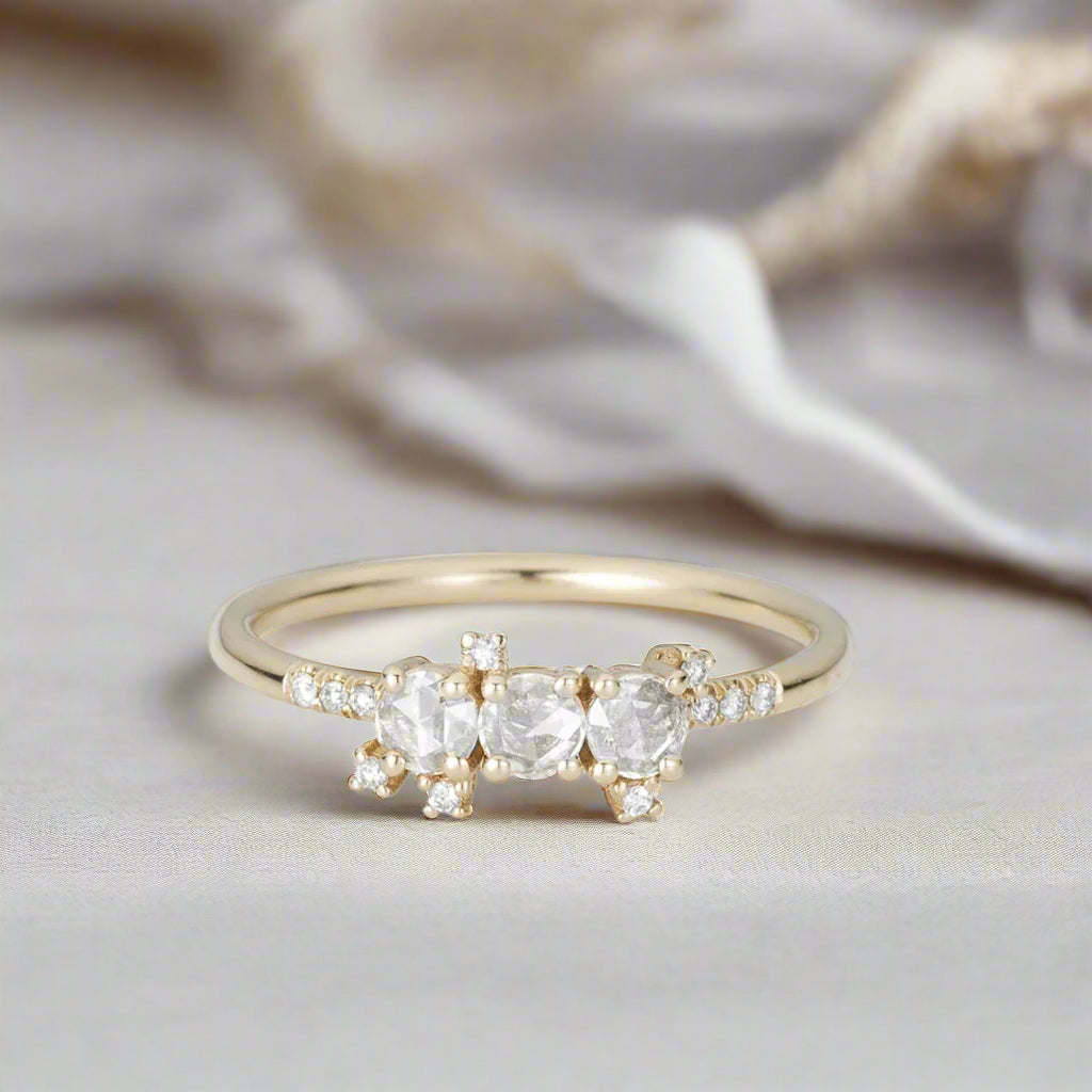 Rose Cut Diamond Cluster Equilibrium Ring