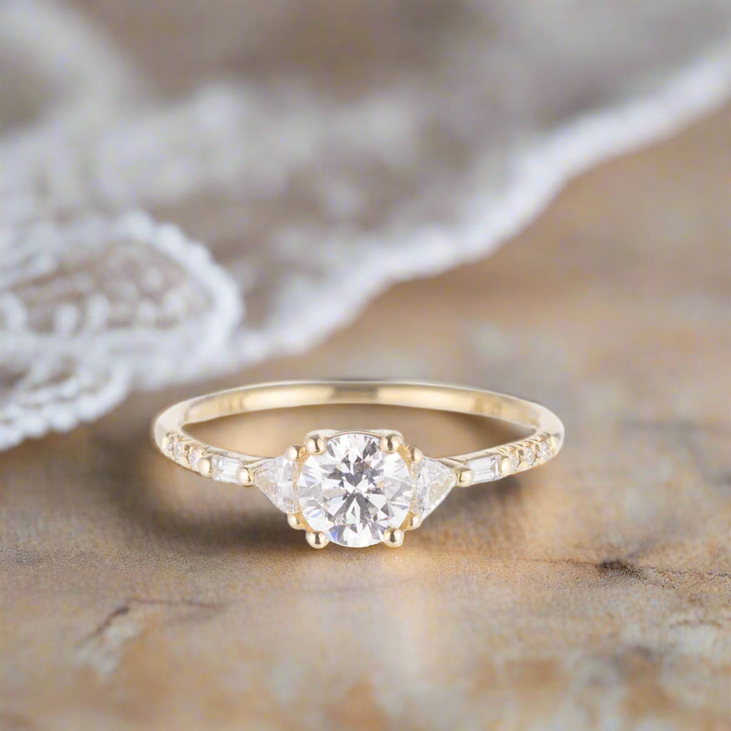 Round Diamond Trillion Baguette Equilibrium Ring