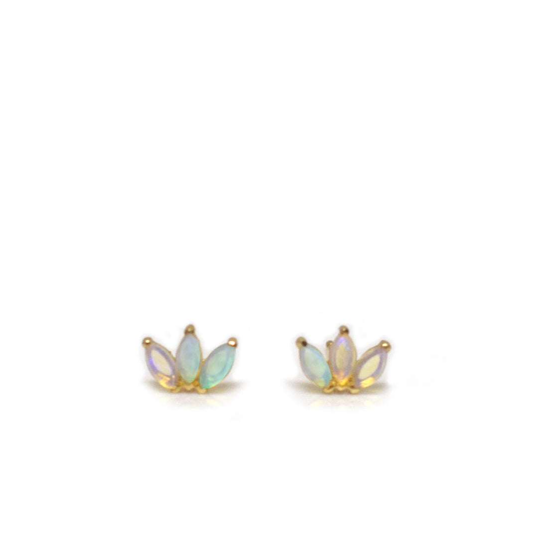 14kt Gold Opal Lotus Stud Earrings